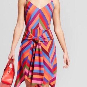 A New Day Vibrant Multi Colored Striped Asymmetrical Sun Dress medium